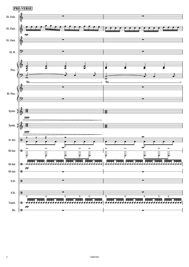 Page 4 of the piano sheet music PDF Piano Guitar Tab - Iridescent Piano by Linkin Park