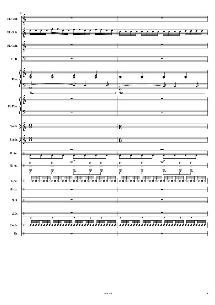 Page 5 of the piano sheet music PDF Piano Guitar Tab - Iridescent Piano by Linkin Park