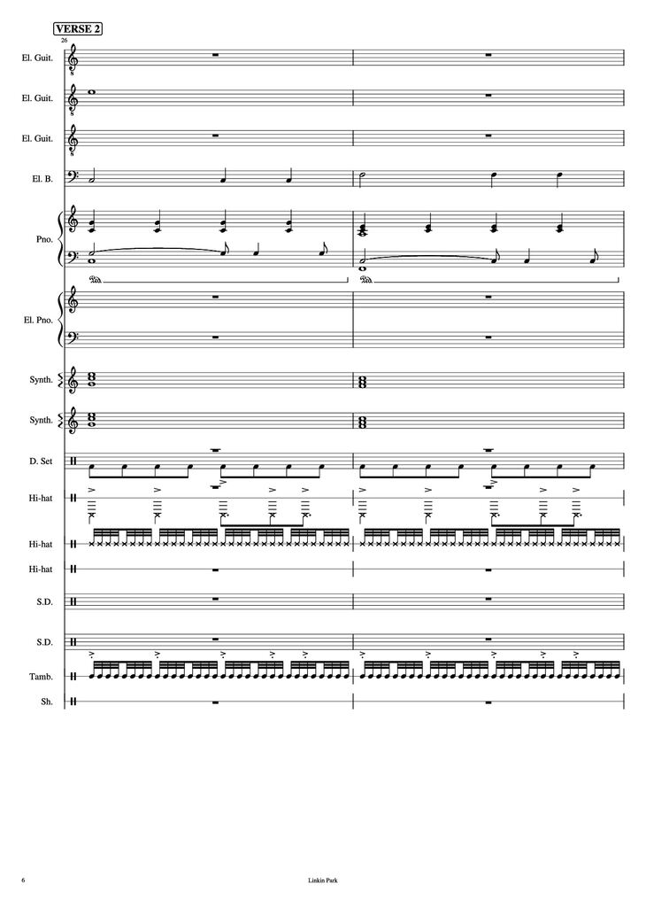 Page 6 of the piano sheet music PDF Piano Guitar Tab - Iridescent Piano by Linkin Park