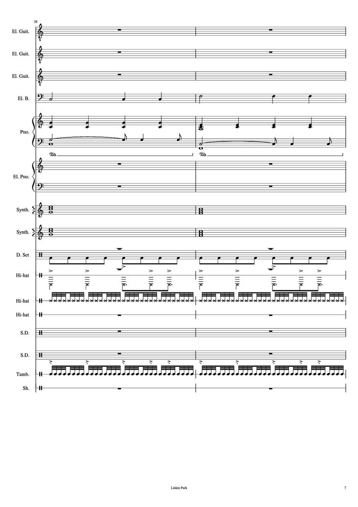 Page 7 of the piano sheet music PDF Piano Guitar Tab - Iridescent Piano by Linkin Park