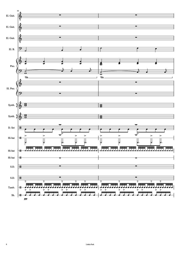 Page 8 of the piano sheet music PDF Piano Guitar Tab - Iridescent Piano by Linkin Park