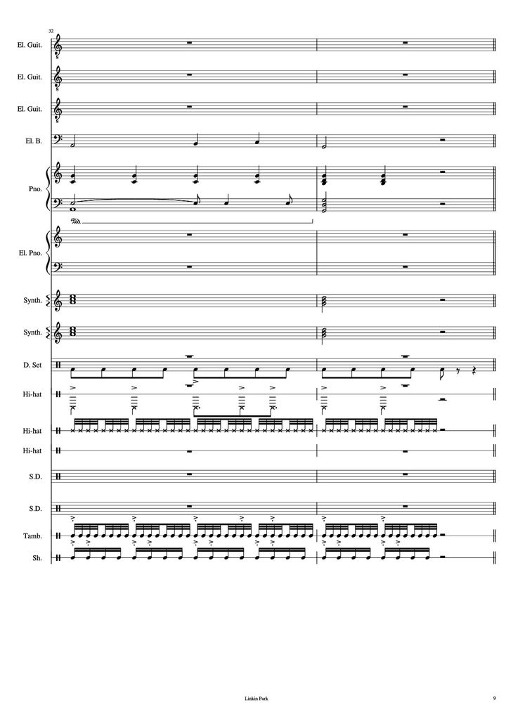Page 9 of the piano sheet music PDF Piano Guitar Tab - Iridescent Piano by Linkin Park