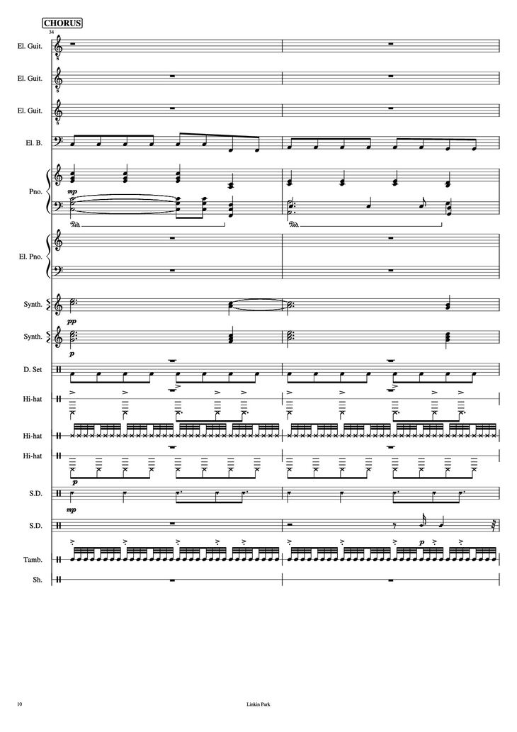 Page 10 of the piano sheet music PDF Piano Guitar Tab - Iridescent Piano by Linkin Park