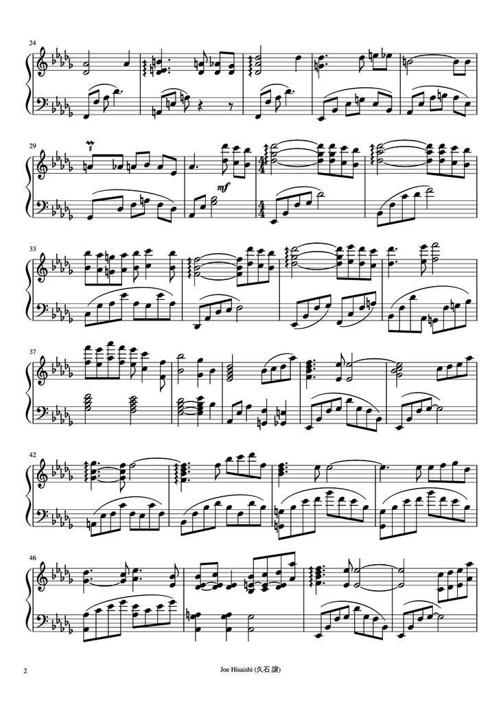 Page 2 of the piano sheet music PDF Piano - Nostalgia Piano by Composer: Joe Hisaishi