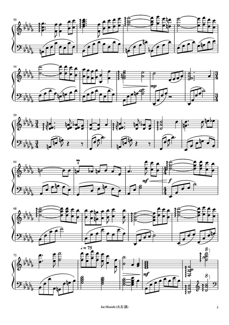 Page 3 of the piano sheet music PDF Piano - Nostalgia Piano by Composer: Joe Hisaishi