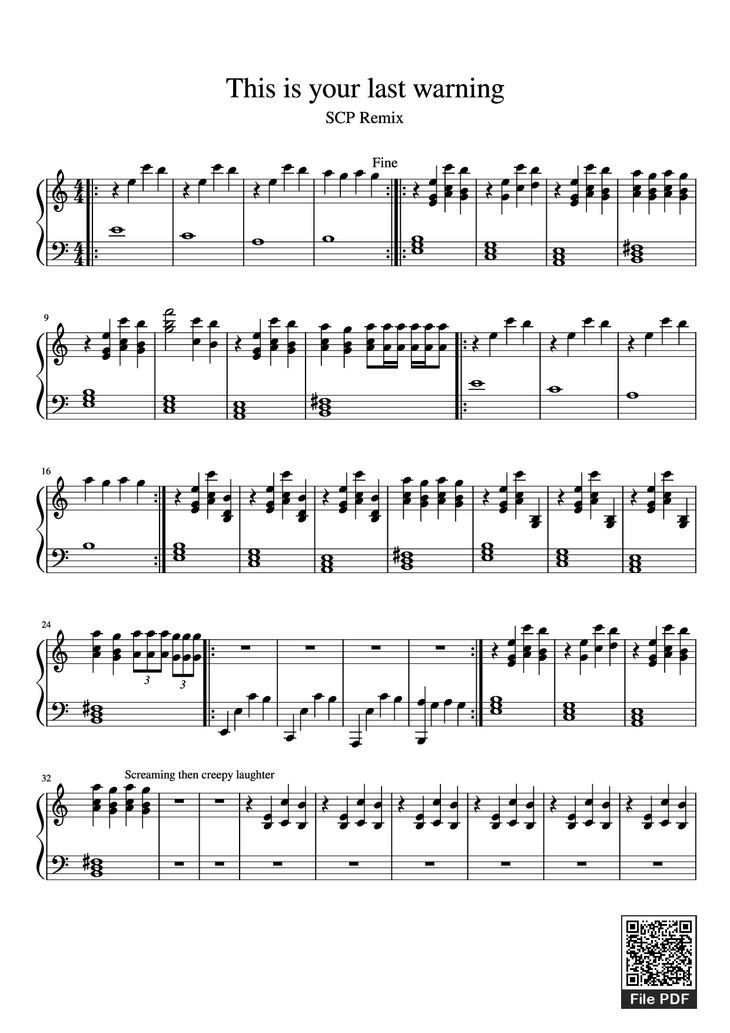 Page 1 of the piano sheet music PDF Piano - This is your last warning Piano by Undefined
