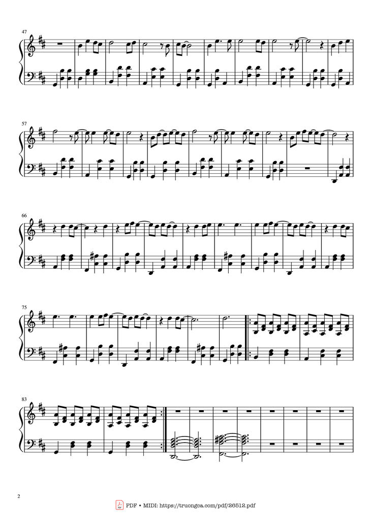 Page 2 of the piano sheet music PDF Piano - Je Te Laisserai Des Mots Piano by Patrick Watson