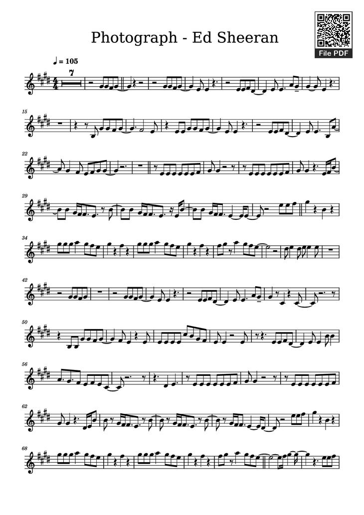 Page 1 of the piano sheet music PDF - Photograph - Ed Sheeran Violin by Undefined