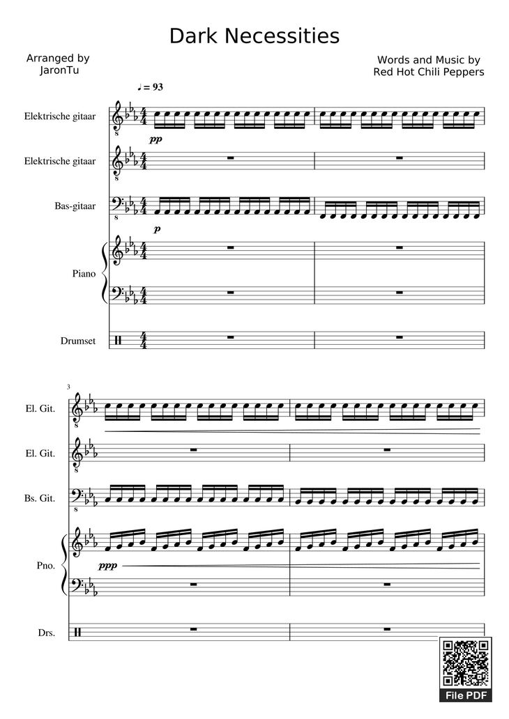 Page 1 of the piano sheet music PDF - Dark Necessities Piano by JaronTu