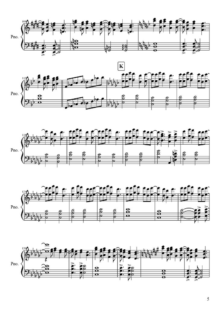 Page 5 of the piano sheet music PDF Piano - Attack On Titan Theme Piano by Undefined