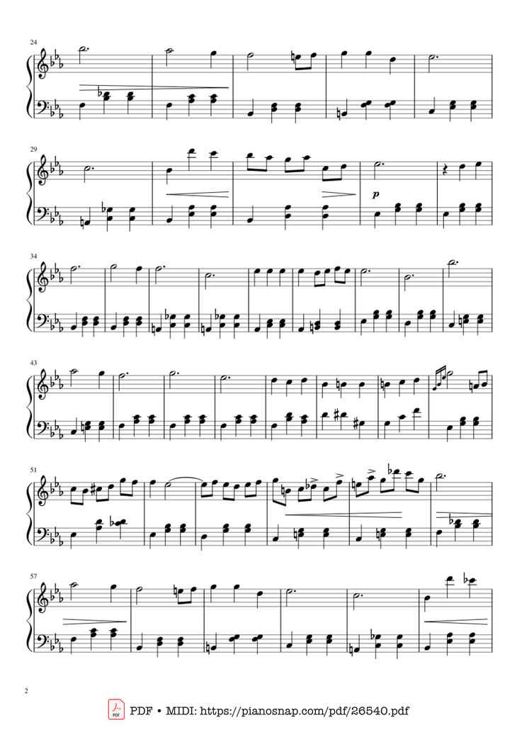 Page 2 of the piano sheet music PDF - Nocturne in E-flat Major (Easy) by Frédéric Chopin