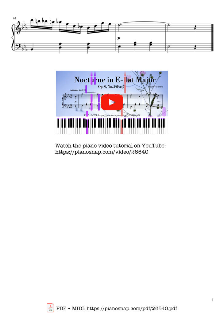 Page 3 of the piano sheet music PDF - Nocturne in E-flat Major (Easy) by Frédéric Chopin