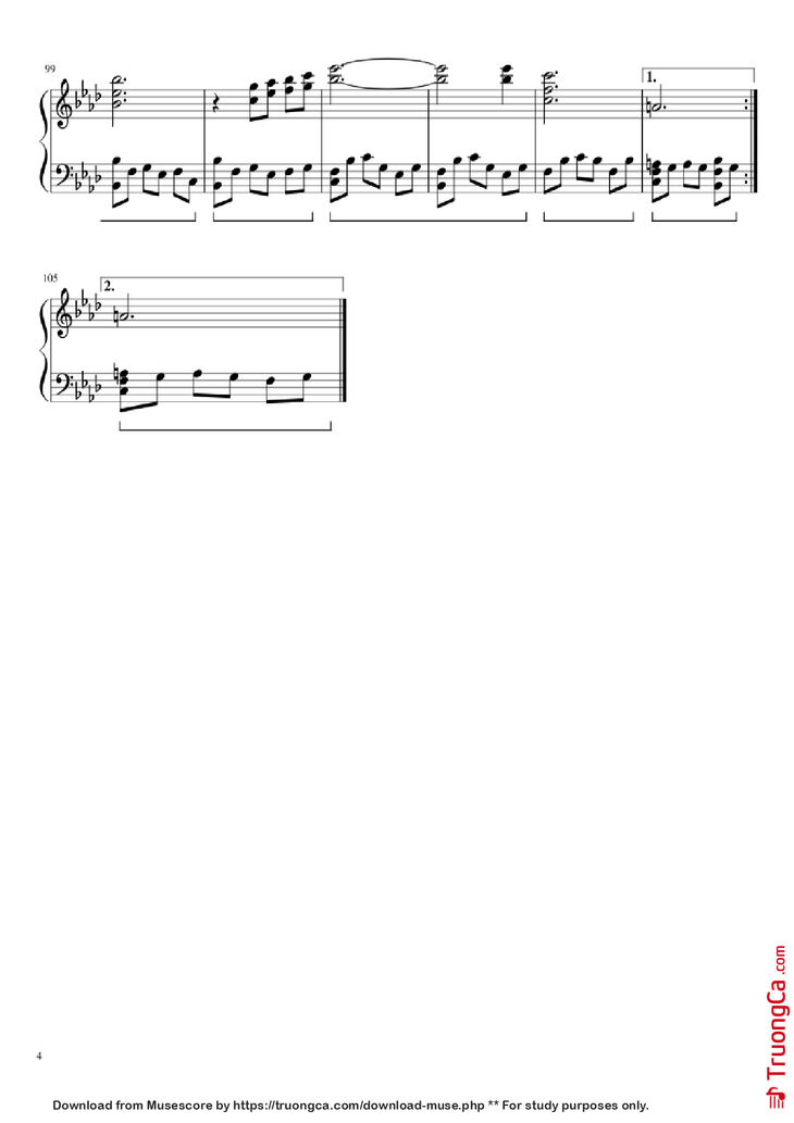 Page 4 of the piano sheet music PDF Piano - An Ending & Respite Piano by Composition by Toby Fox Arrangement by articulatedaffectivity