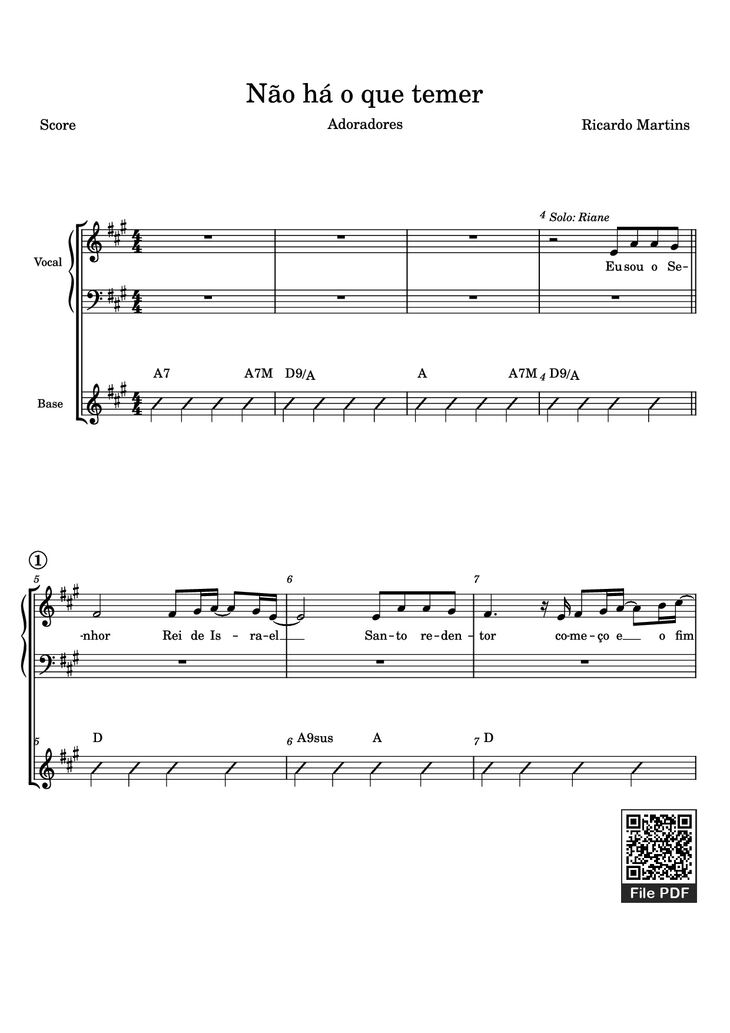 Page 1 of the piano sheet music PDF - Não há o que temer Piano by Ricardo Martins