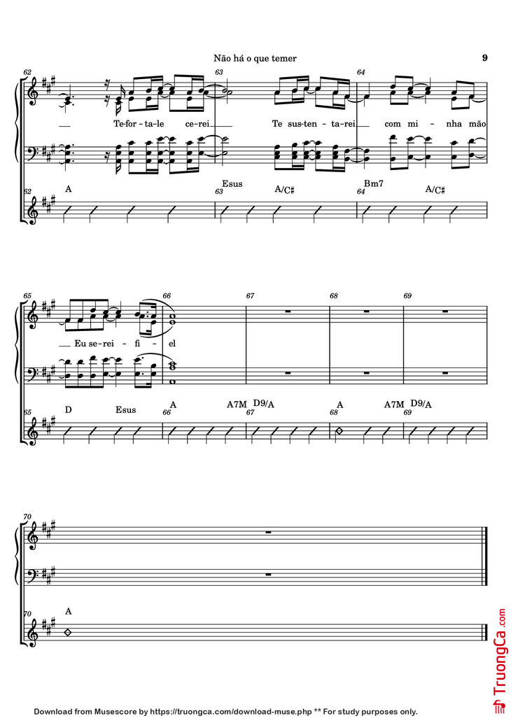 Page 9 of the piano sheet music PDF - Não há o que temer Piano by Ricardo Martins