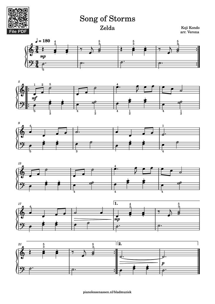 Page 1 of the piano sheet music PDF Piano - Song of Storms Piano by Koji Kondo