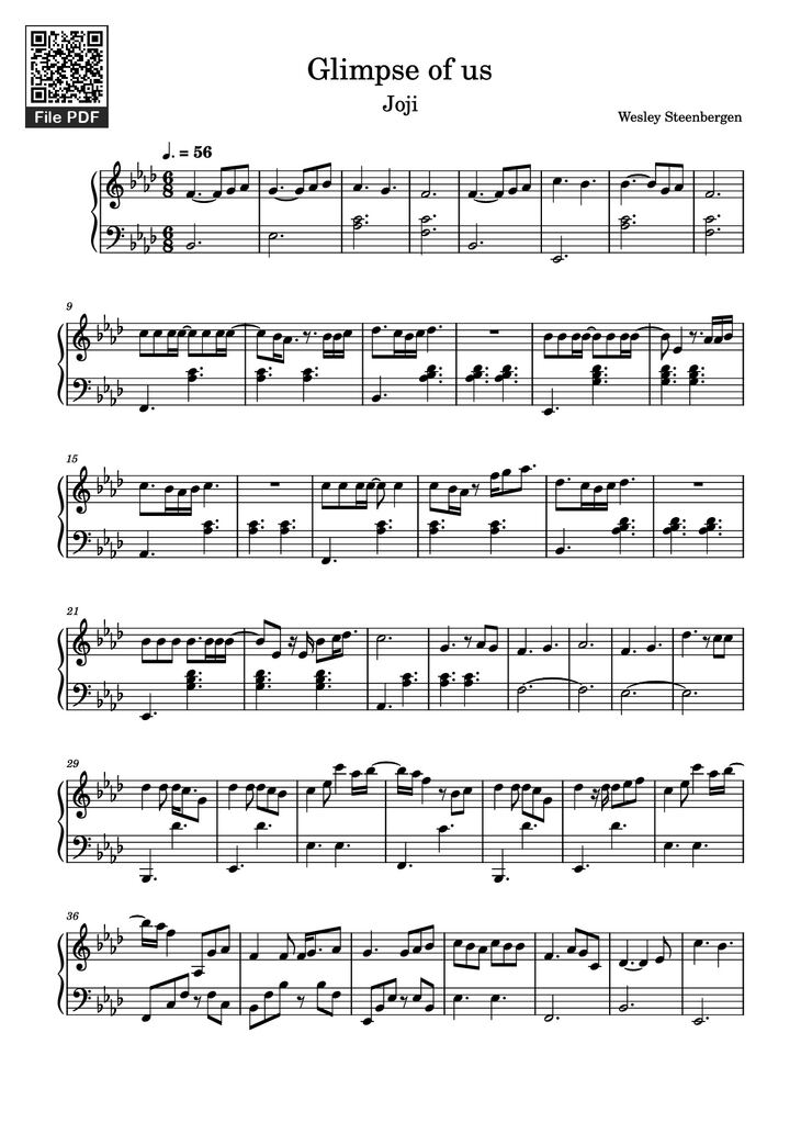 Page 1 of the piano sheet music PDF Piano - Glimpse of us Piano by Wesley Steenbergen
