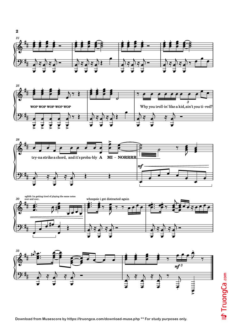 Page 2 of the piano sheet music PDF Piano - not like us and stuff Piano by The legend himself Kendrick Lamar