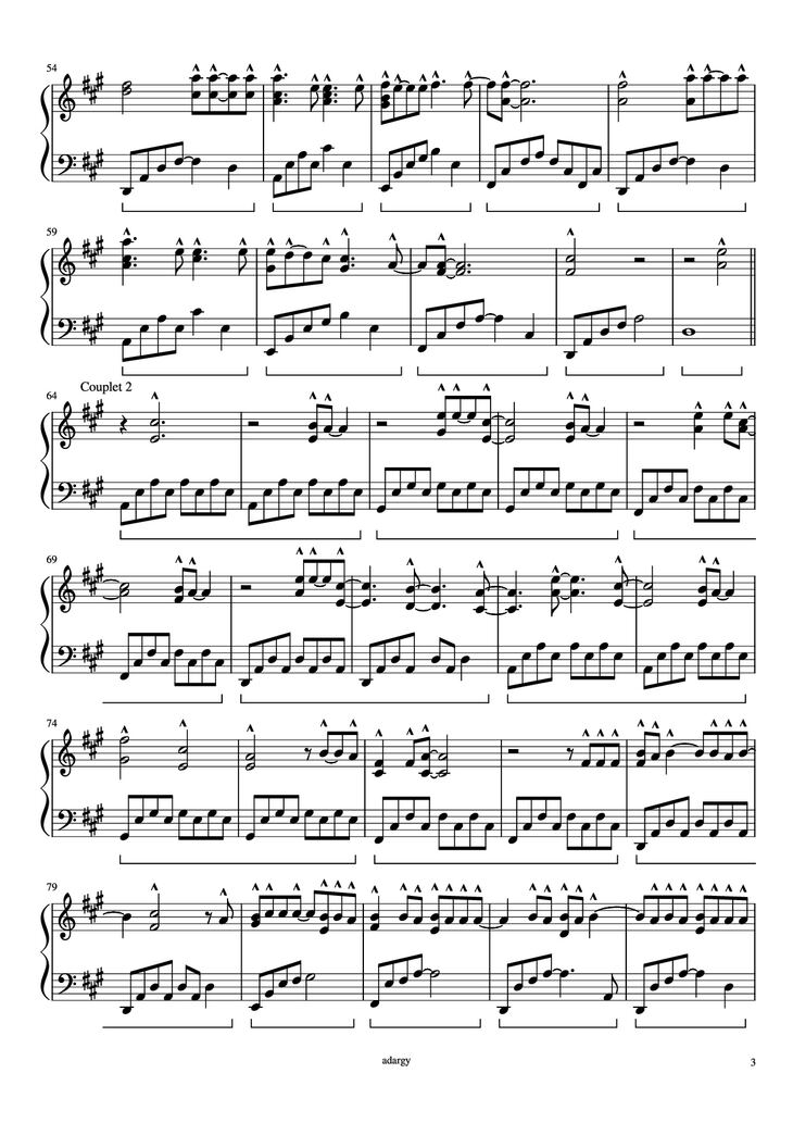 Page 3 of the piano sheet music PDF Piano - Someone like you Piano by Daniel Wilson Adèle Adkins