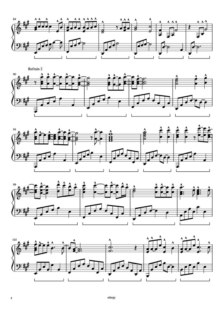 Page 4 of the piano sheet music PDF Piano - Someone like you Piano by Daniel Wilson Adèle Adkins
