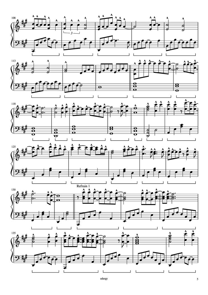 Page 5 of the piano sheet music PDF Piano - Someone like you Piano by Daniel Wilson Adèle Adkins