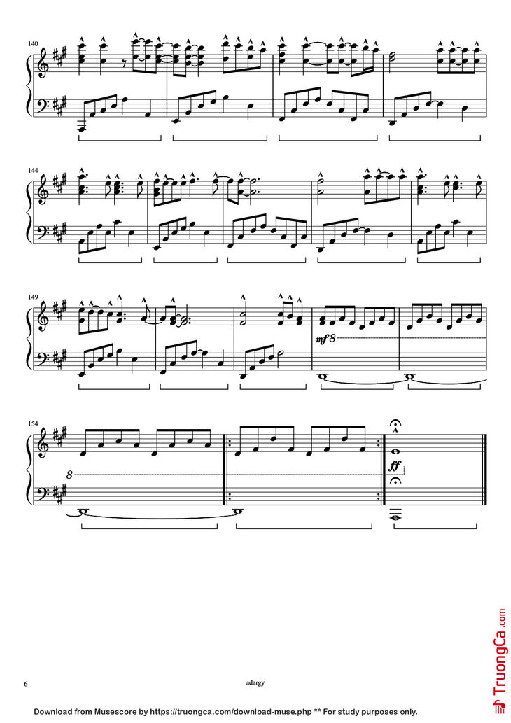 Page 6 of the piano sheet music PDF Piano - Someone like you Piano by Daniel Wilson Adèle Adkins