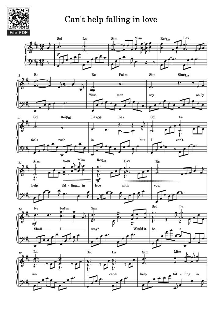 Page 1 of the piano sheet music PDF Piano - Can