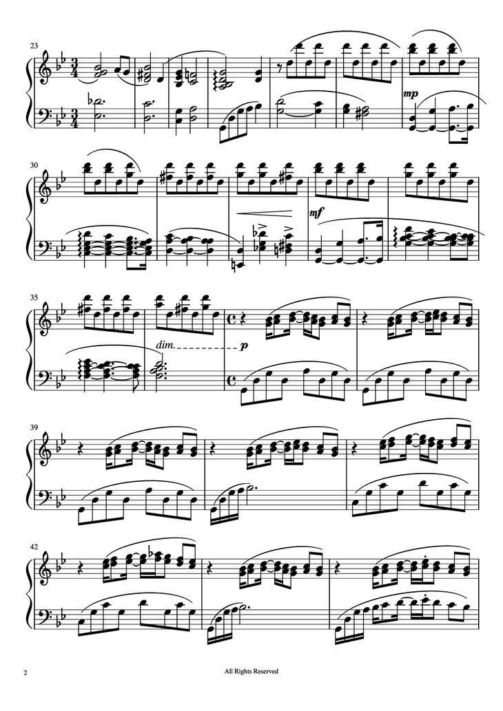 Page 2 of the piano sheet music PDF Piano - Hana Bi Piano by Joe Hisaishi