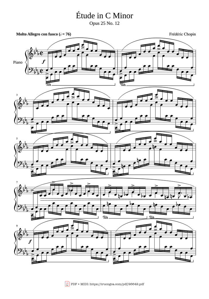 Page 1 of the piano sheet music PDF - Etude in C Minor Piano by Chopin