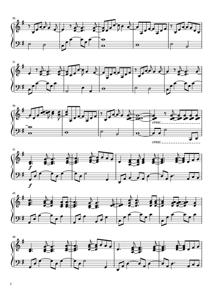 Page 2 of the piano sheet music PDF Piano - A Million Dream Piano by Undefined