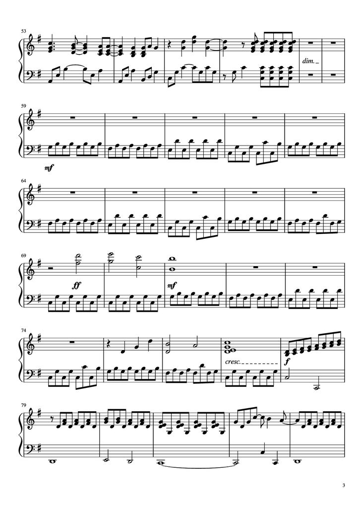 Page 3 of the piano sheet music PDF Piano - A Million Dream Piano by Undefined