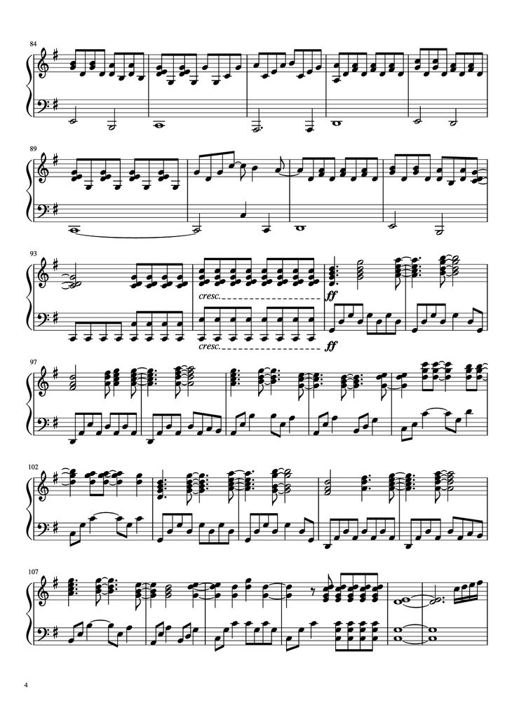 Page 4 of the piano sheet music PDF Piano - A Million Dream Piano by Undefined