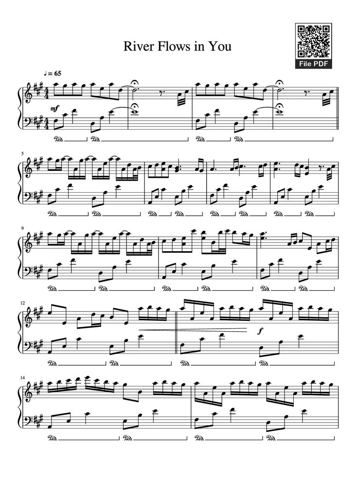 Page 1 of the piano sheet music PDF Piano - River Flows in You Piano by Undefined