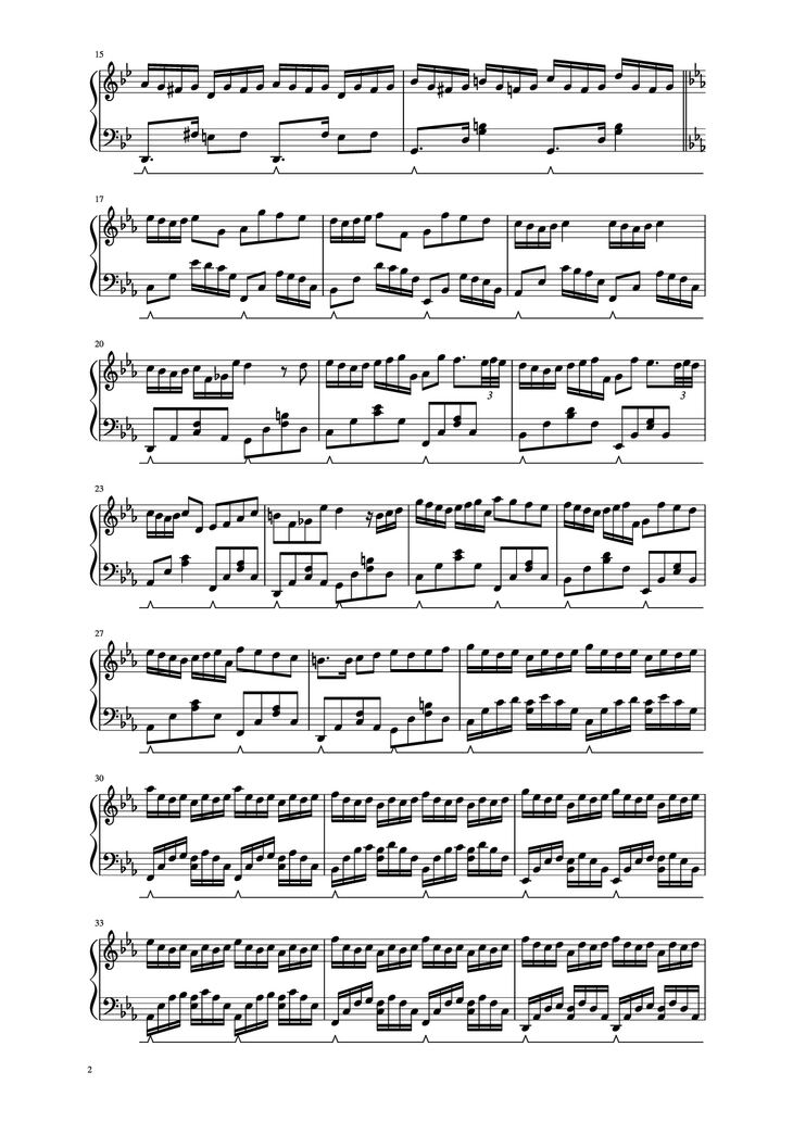 Page 2 of the piano sheet music PDF Piano - G Minor Bach Piano by Luo Ni (bottle