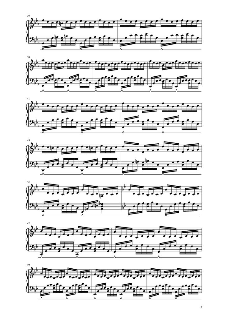 Page 3 of the piano sheet music PDF Piano - G Minor Bach Piano by Luo Ni (bottle