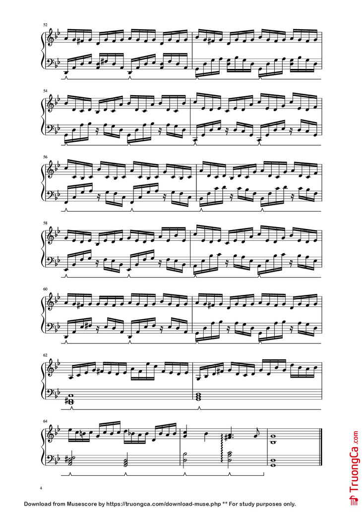 Page 4 of the piano sheet music PDF Piano - G Minor Bach Piano by Luo Ni (bottle