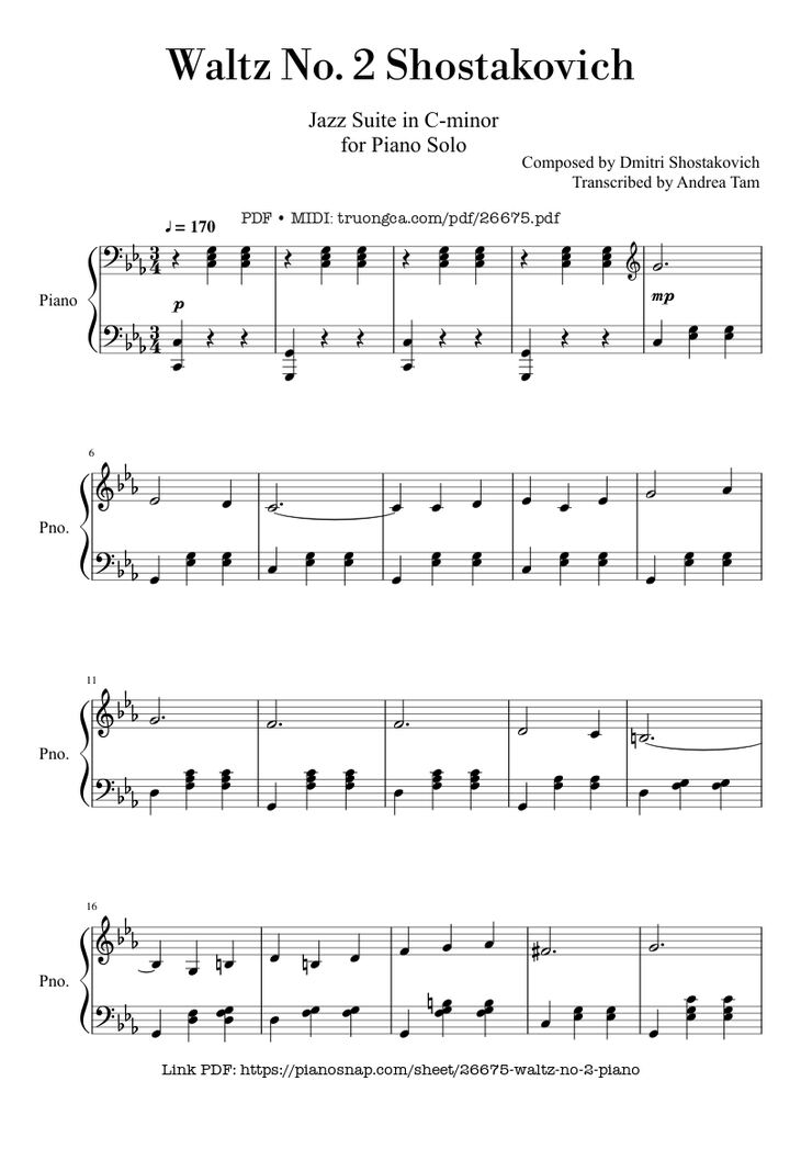 Sheet music preview — Waltz No 2 Piano