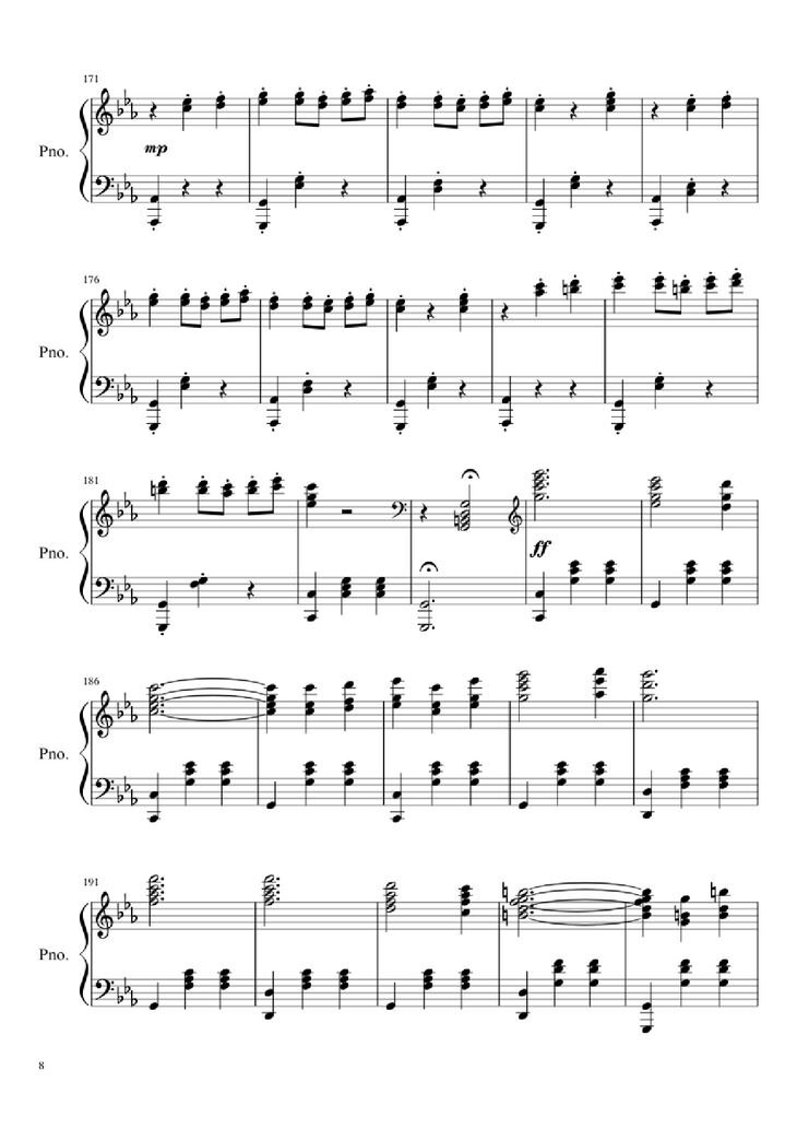 Page 8 of the piano sheet music PDF - Waltz No. 2 Shostakovich Piano by Composed by Dmitri Shostakovich Transcribed by Andrea Tam
