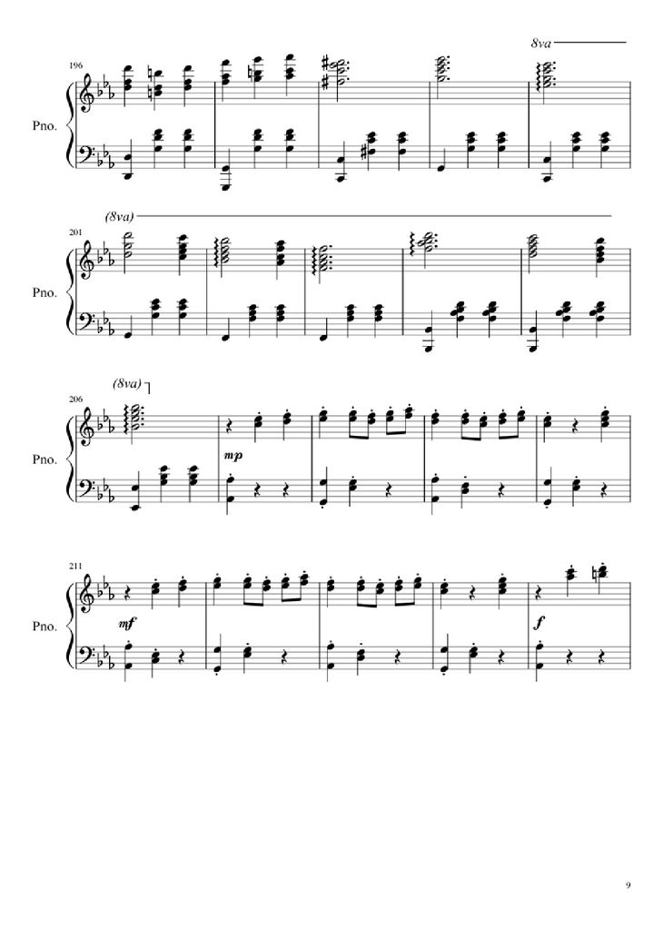 Page 9 of the piano sheet music PDF - Waltz No. 2 Shostakovich Piano by Composed by Dmitri Shostakovich Transcribed by Andrea Tam