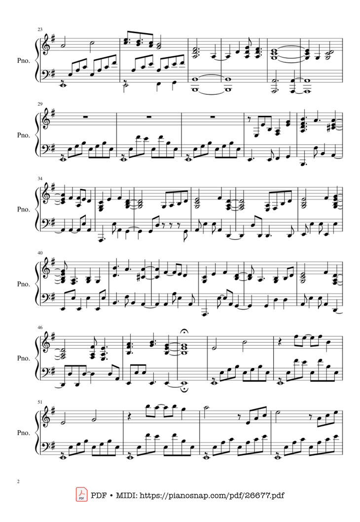 Page 2 of the piano sheet music PDF Piano - Late Goodbye Piano by Poets of the Fall