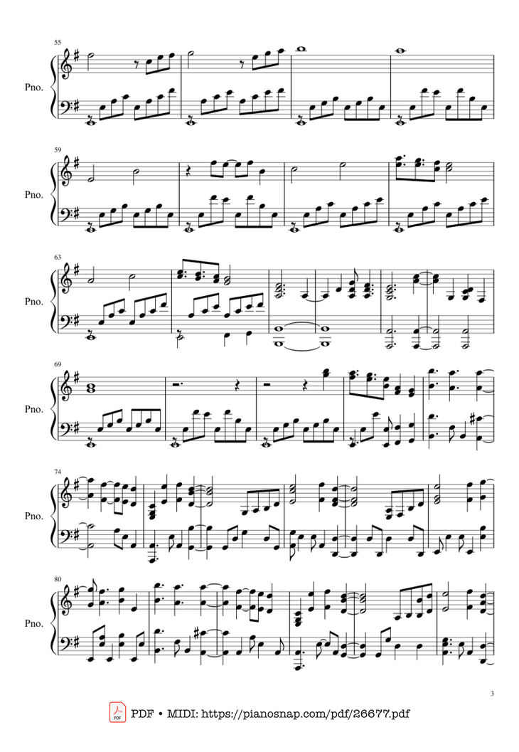 Page 3 of the piano sheet music PDF Piano - Late Goodbye Piano by Poets of the Fall