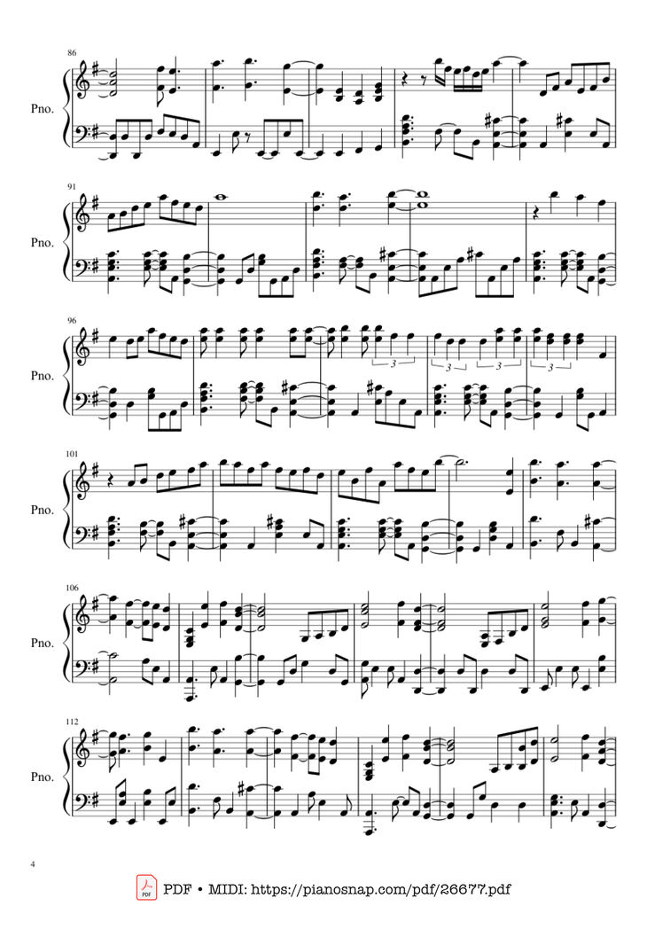 Page 4 of the piano sheet music PDF Piano - Late Goodbye Piano by Poets of the Fall