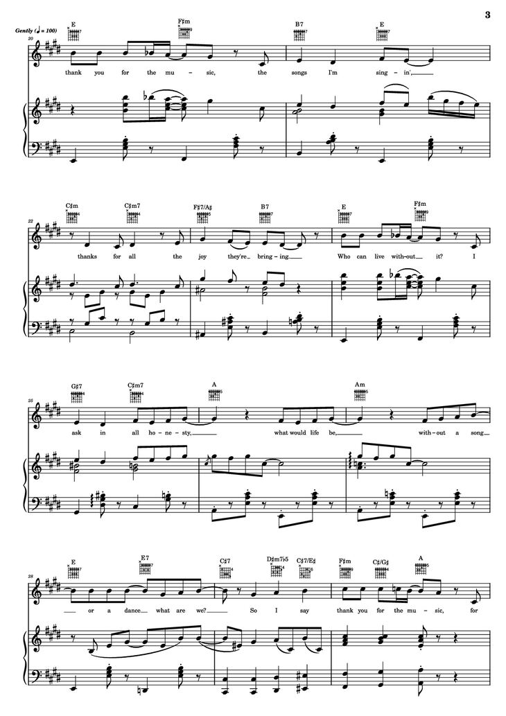 Page 3 of the piano sheet music PDF Piano Guitar Tab - Thank You For The Music Piano by B. Andersson/B. Ulvaeus