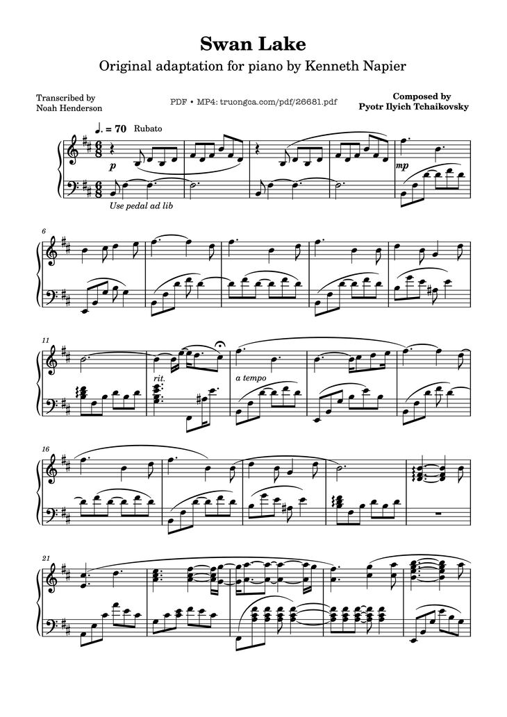 Page 1 of the piano sheet music PDF Piano - Swan Lake Piano by Pyotr Ilyich Tchaikovsky