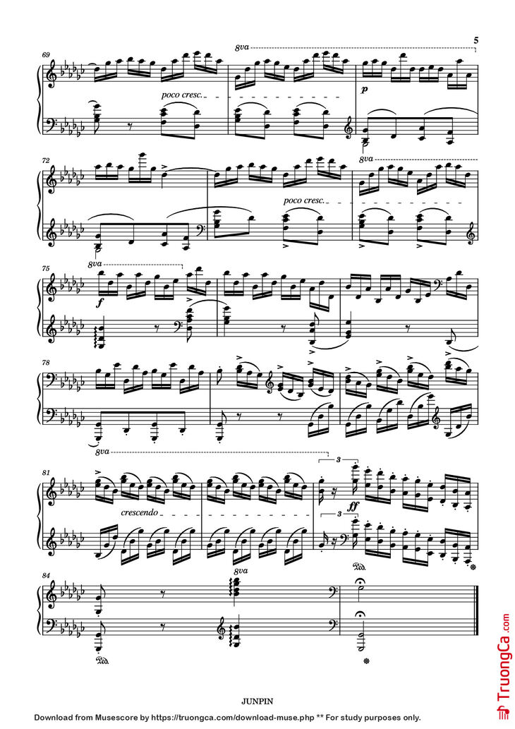 Page 5 of the piano sheet music PDF - Etude Op.10 No.5 in Gb Major "Black keys" Piano by Chopin 