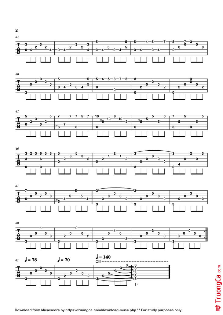 Page 2 of the piano sheet music PDF Guitar Tab - Ave Maria Guitar TAB by Franz Schubert
