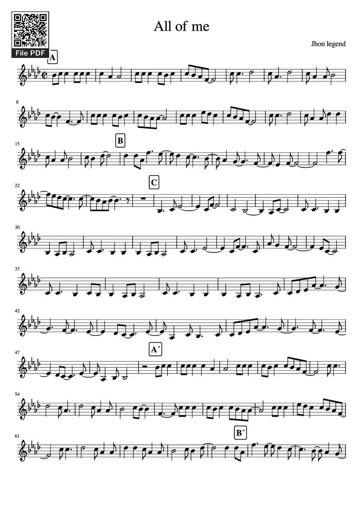 Page 1 of the piano sheet music PDF - All of me Violin by Jhon legend