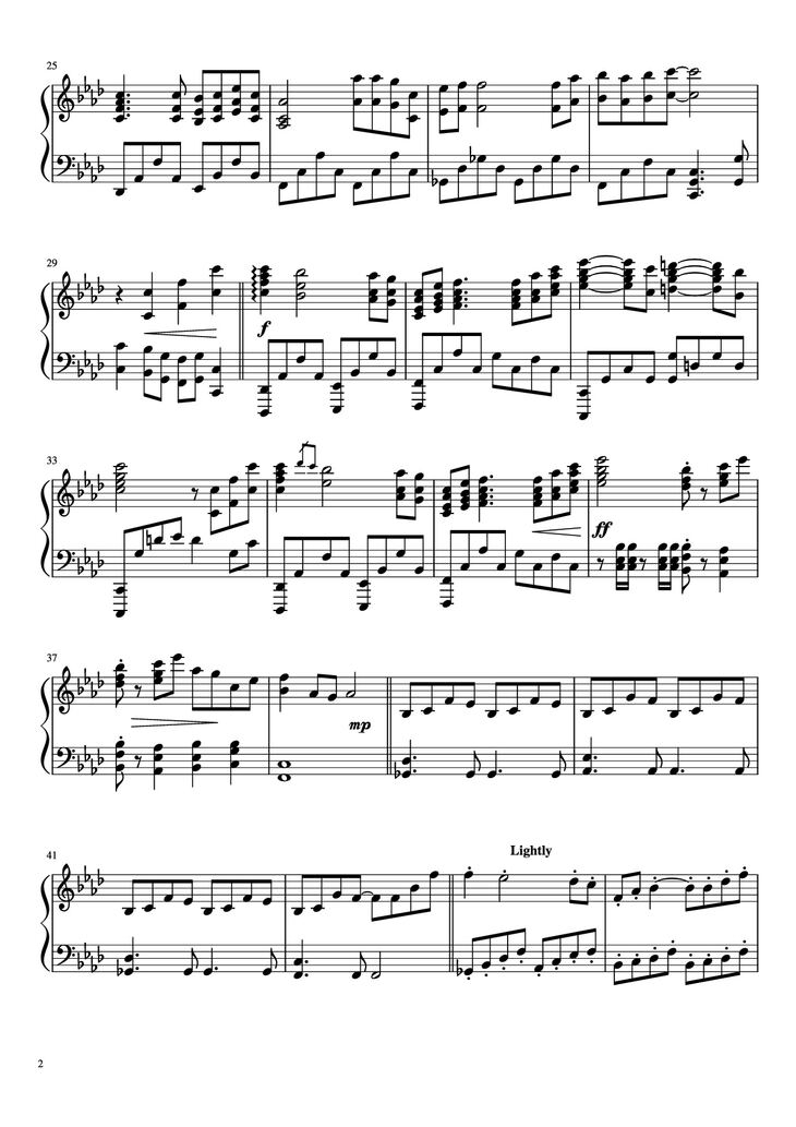 Page 2 of the piano sheet music PDF Piano - The Legend of Ashitaka by Joe Hisaishi
