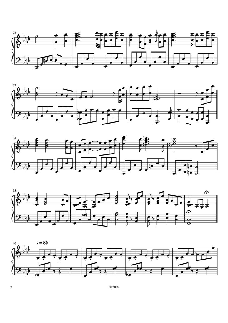 Page 2 of the piano sheet music PDF Piano - The Legend of Ashitaka Piano by Joe Hisaishi Arr. by Parker Winters
