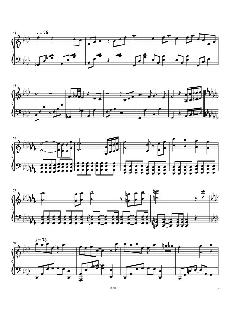 Page 3 of the piano sheet music PDF Piano - The Legend of Ashitaka Piano by Joe Hisaishi Arr. by Parker Winters